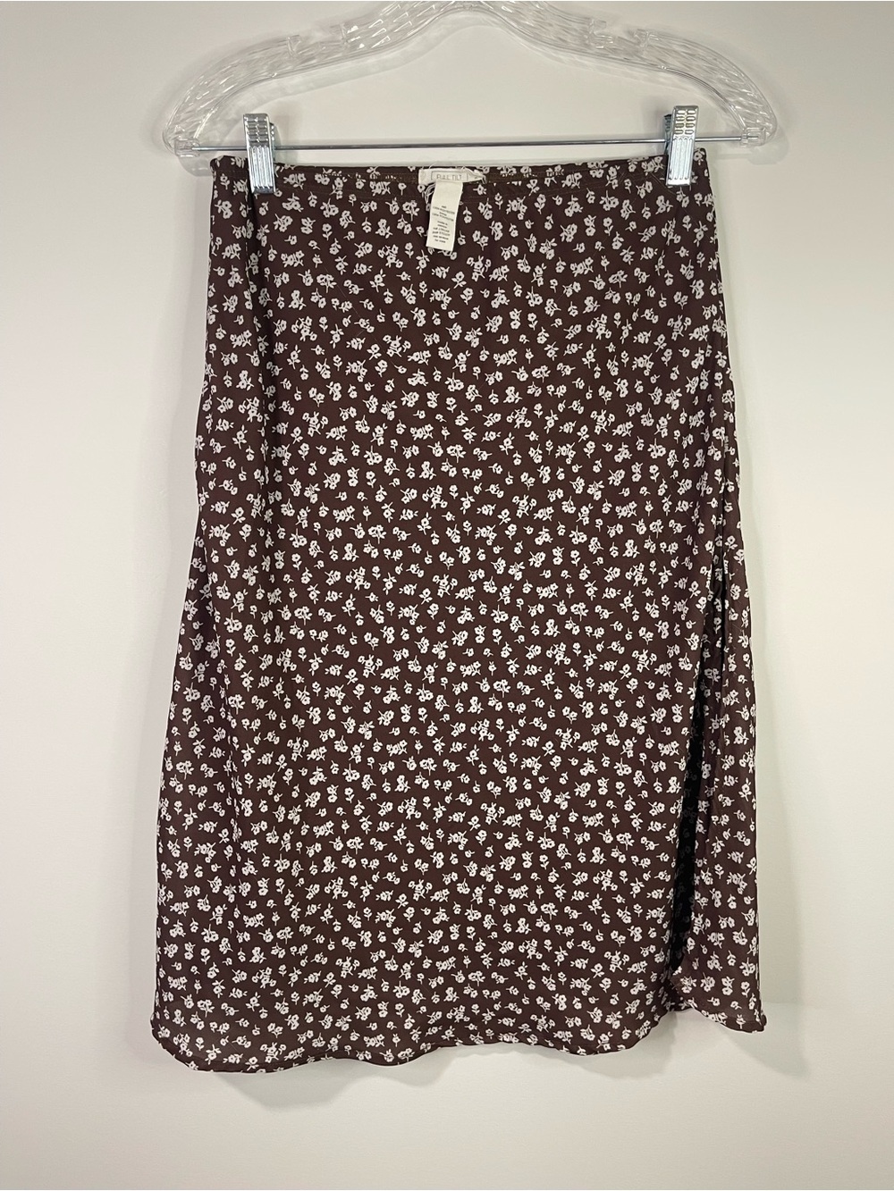 Full Tilt Brown Aline midi Skirt with White Floral Print